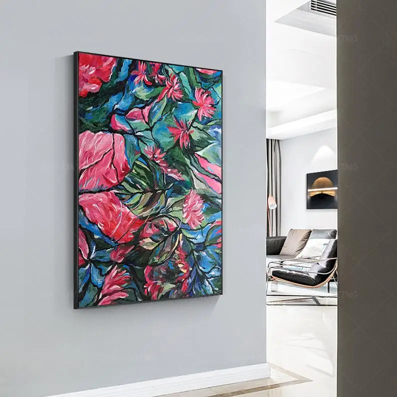 

Abstract Flower Blue And Red Lotus Oil On Canvas Print Interior Art Decor