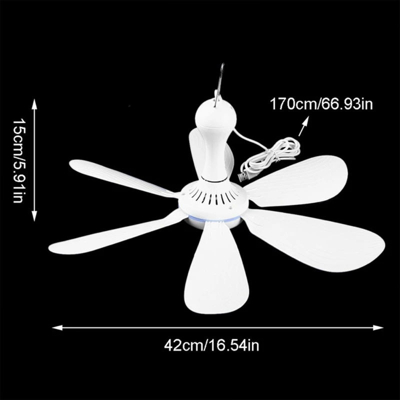 

H7JB Silent 6 Leaves USB Powered Canopy Ceiling Fan one Speed USB Fan with On Off Switch 2.7m Cable for Camping Outdoor Bed