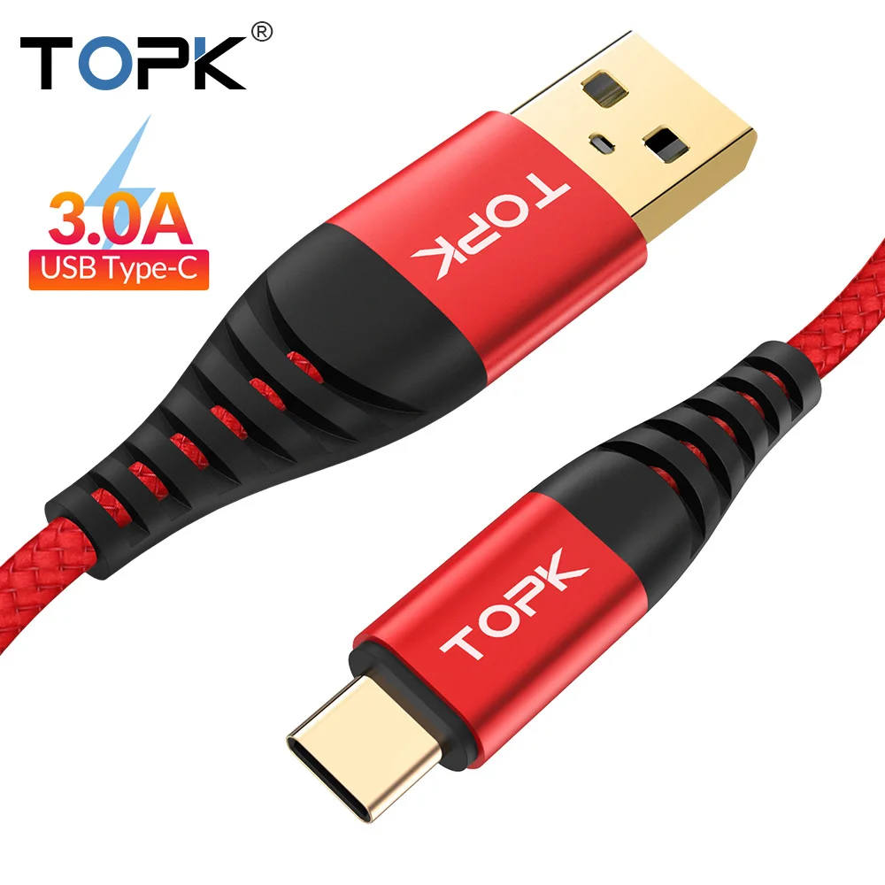 Кабель TOPK AN42 3A Quick Charge 3,0 usb type C для Xiaom Redmi Note 7, кабель type-C для быстрой зарядки samsung S9 S10 Plus, USB C