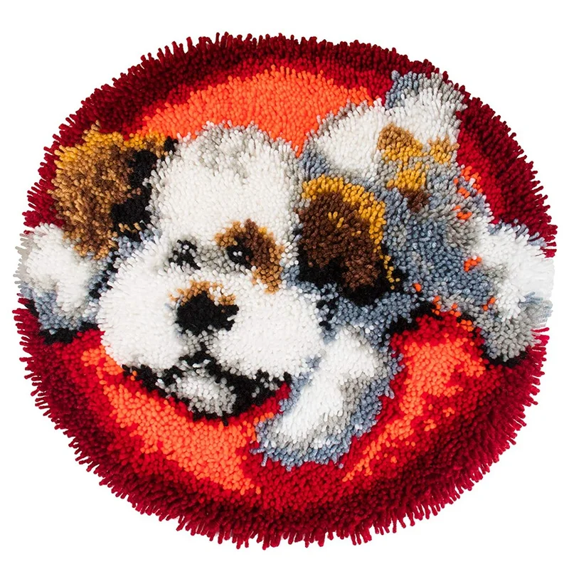 

Hot YO-Latch Hook Kit, DIY Crochet Yarn Kits, 20 X 20 Inch Puppy Dog Rug Making Crafts For Kids Adults And Beginners