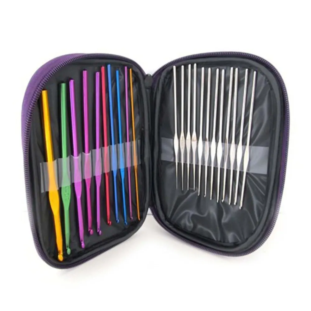 

22 Pcs/Set Ergonomic Multi Colour Stainless Steel Crochet Hooks Yarn Knitting Needles 2-8mm Sewing Tools with Case