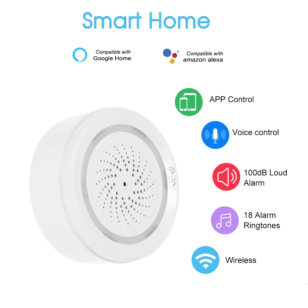 3 в 1 Wi-Fi сирена с датчиком температуры и влажности Tuya Smart Life Alexa Google Home IFTT |