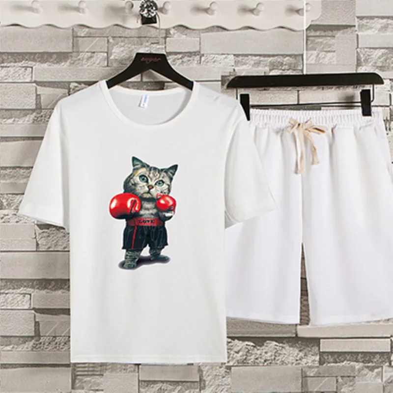 

Sportsuit 2021 Men Casual Set Fashion 2 PCS Suit Short Sleeve T-shirt Shorts Sets Male Sportswear Tracksuit cotton Quick dry