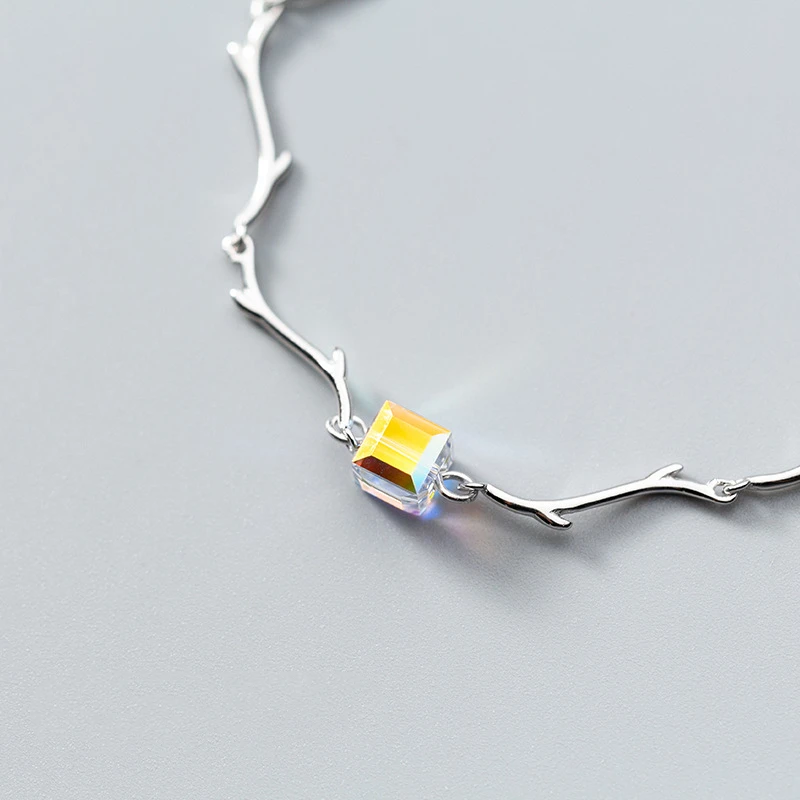 

LKO New Arrive Fashion Silver 925 Simple Branch Colored Sugar Cube Bracelet For Women S925 Romantic Sweet Bracelet For Girls