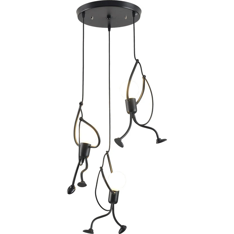 

Retro Wrought Iron Restaurant Hanging Lights Black Simple Modern Living Room Bedroom Lamp Shop Bar Creative Iron Chandelier