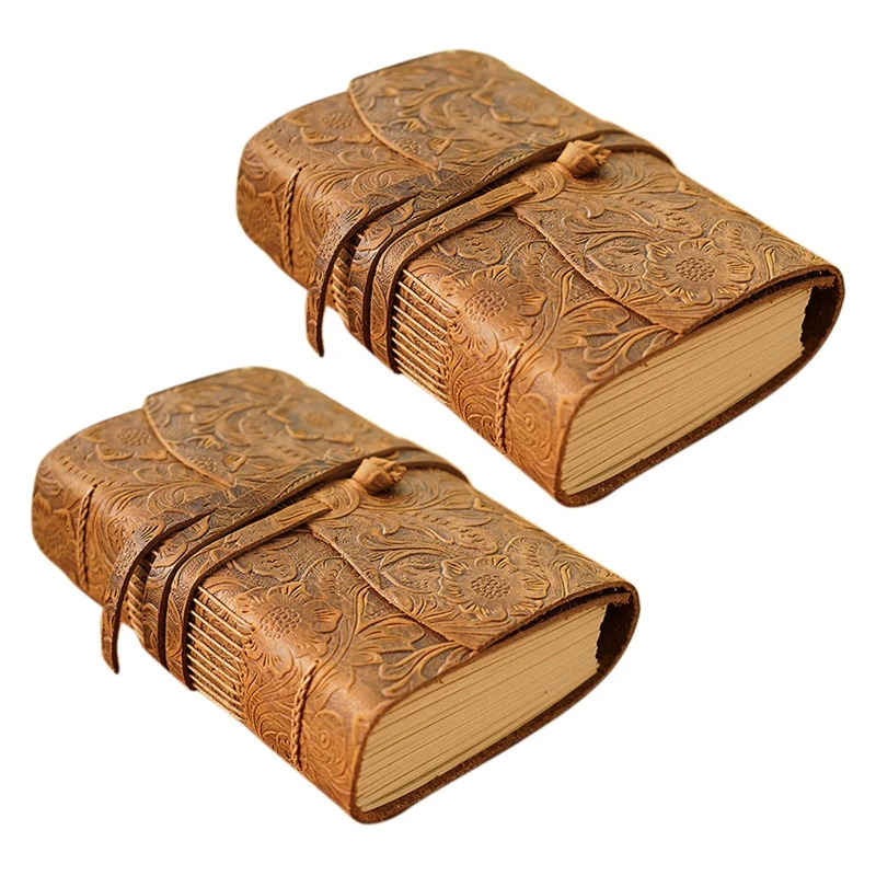 

2X Thick Leather Journal Book 400P 165mmx115mmx40mm Blank Paper Sketchbook Hand Made Band Notebook