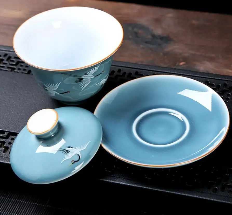 150 мл китайский ручной росписью благоприятный кран Gaiwan чайный набор Flow BlueCeramic