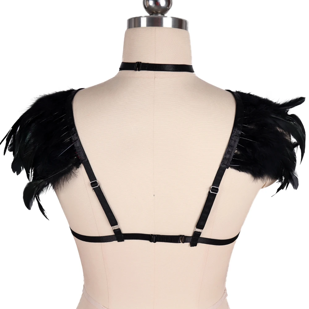 Экзотические аксессуары в стиле панк с перьями БДСМ боди-портупея бюстгальтер
