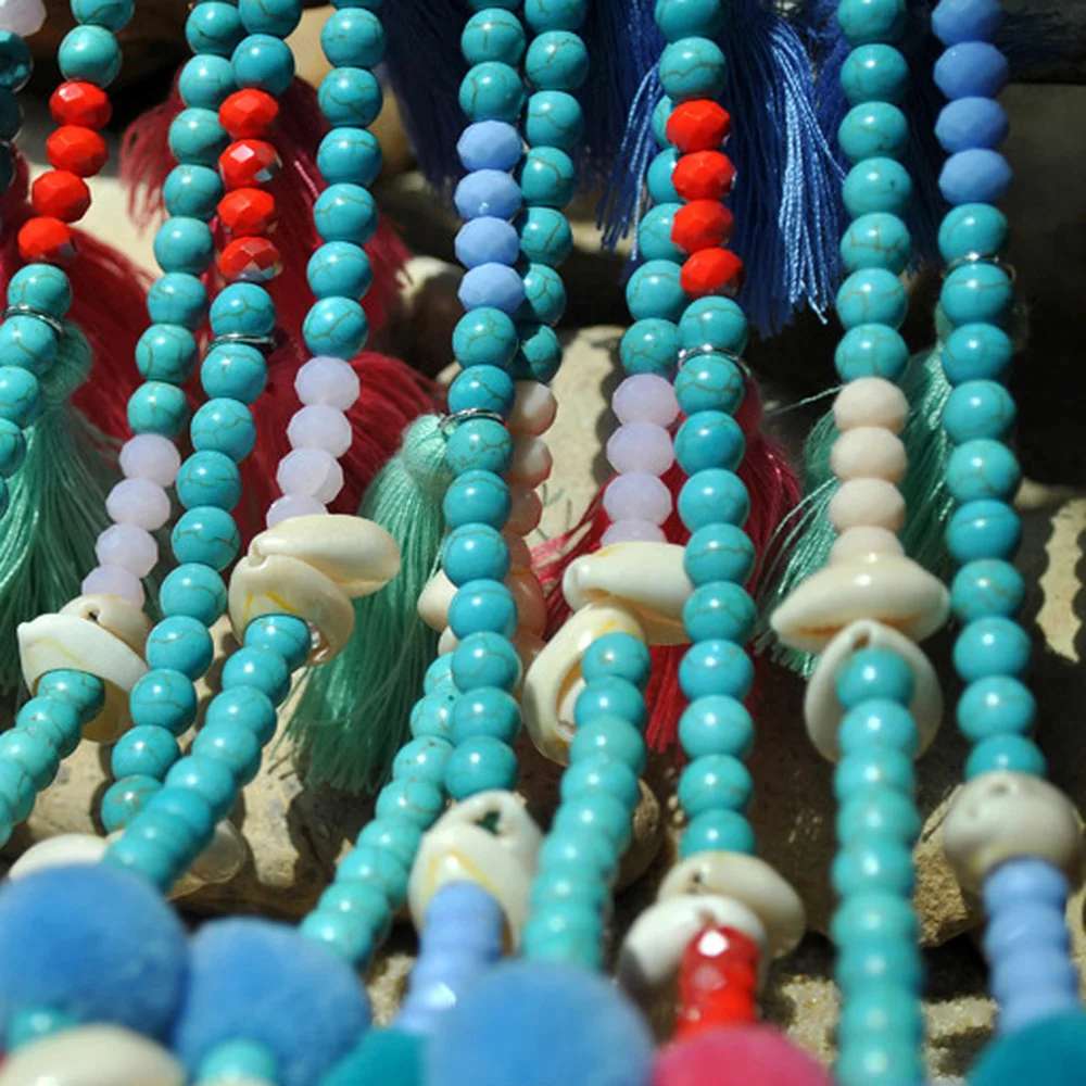 Этническое богемное летнее пляжное ожерелье ручной работы с деревянными