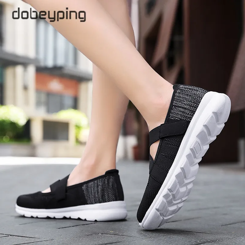 Spring Autumn Women's Shoes Slip On Female Flats Shoe Breathable Air Mesh Walking Mother Loafers Fabric Ladies Single Sneakers
