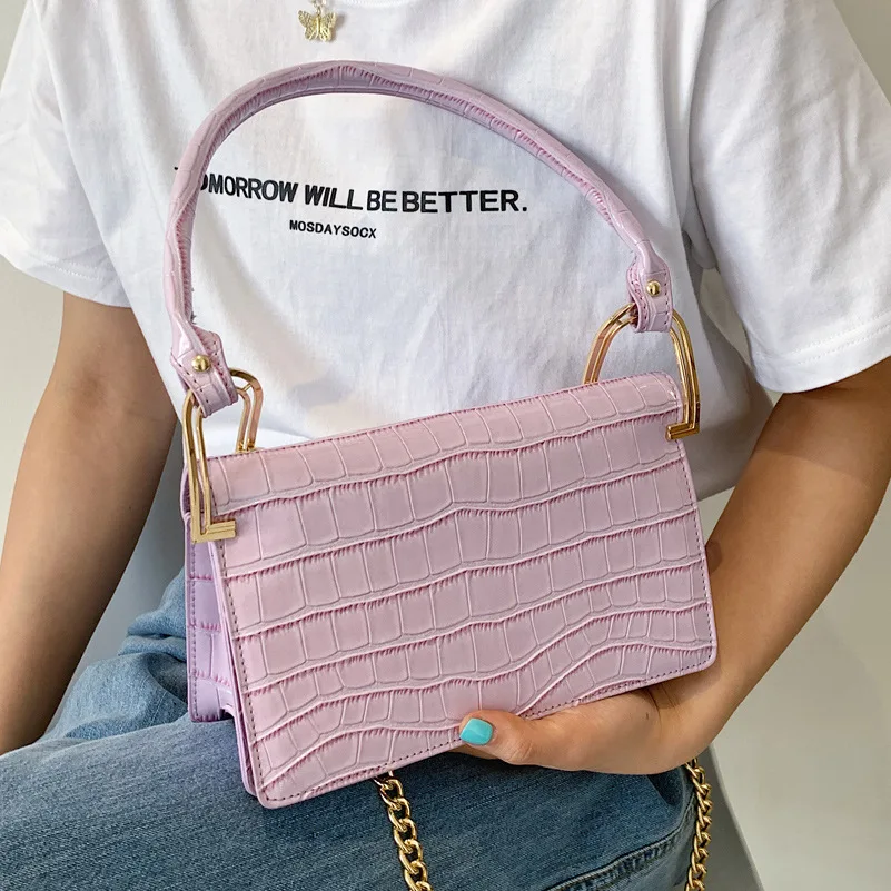 

High-end Western-style Handbag Handbags2021new Fashion Chain Messenger Bag Stone Pattern Single Shoulder Armpit Small Square Bag