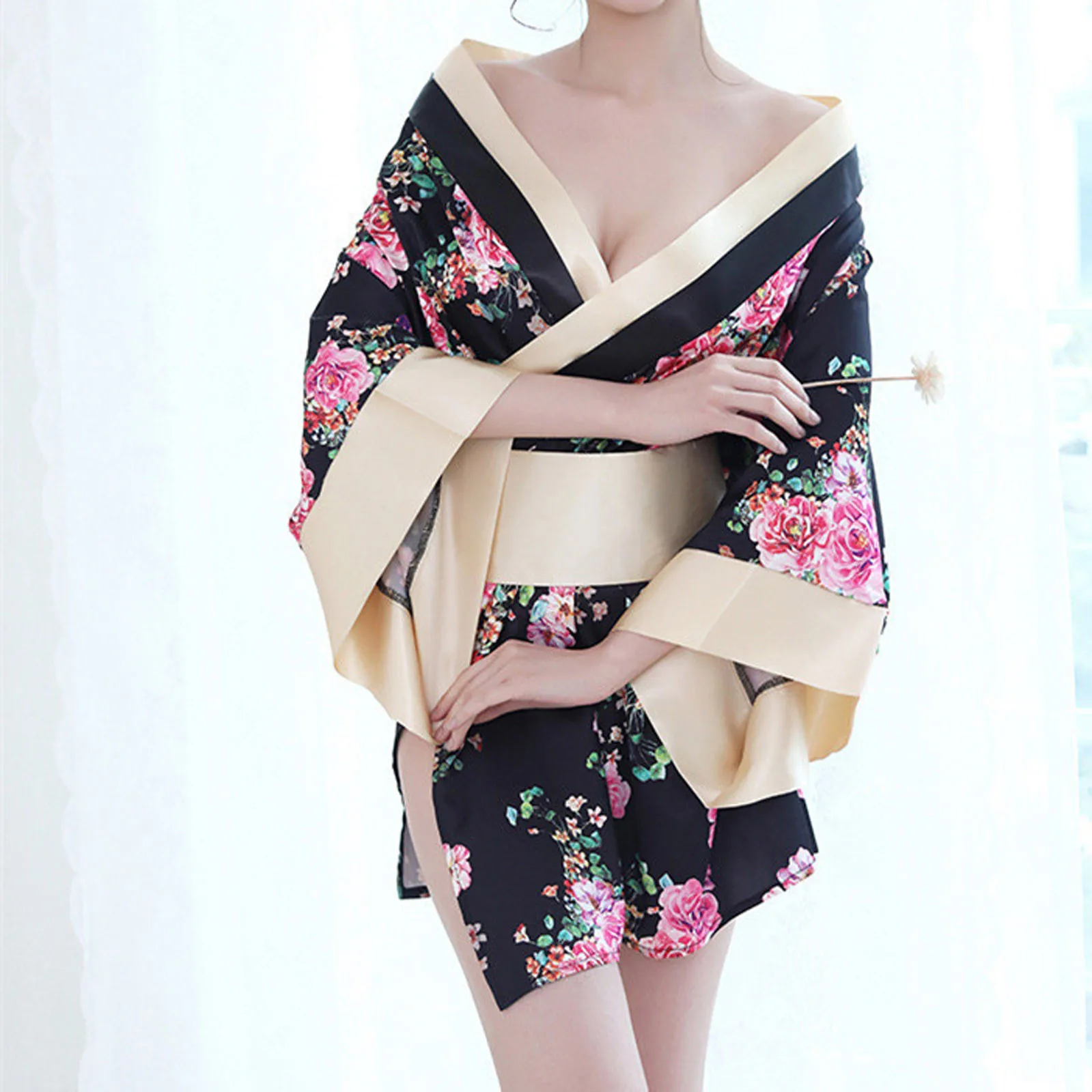 Халат кимоно Женский атласный пикантная пижама в японском стиле нижнее белье