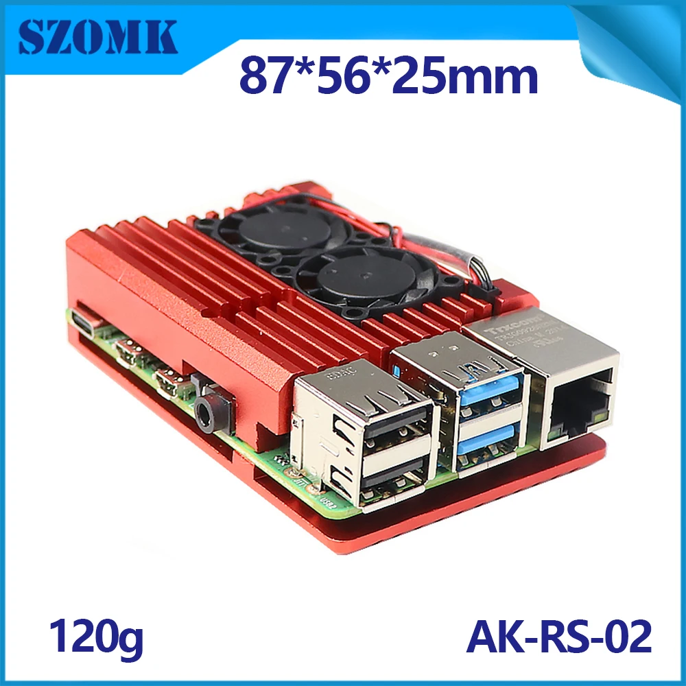 Алюминиевый корпус SZOMK для raspberry Pi 4 с двумя вентиляторами 87 х56 х25 мм |
