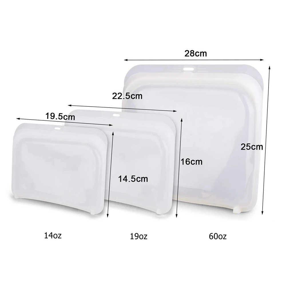 

3pcs/Pack Silicone Reusable Food Storage Bags Airtight Ziplock Sandwich Snack Bags Microwave Dishwasher Freezer Safe Fresh Bags