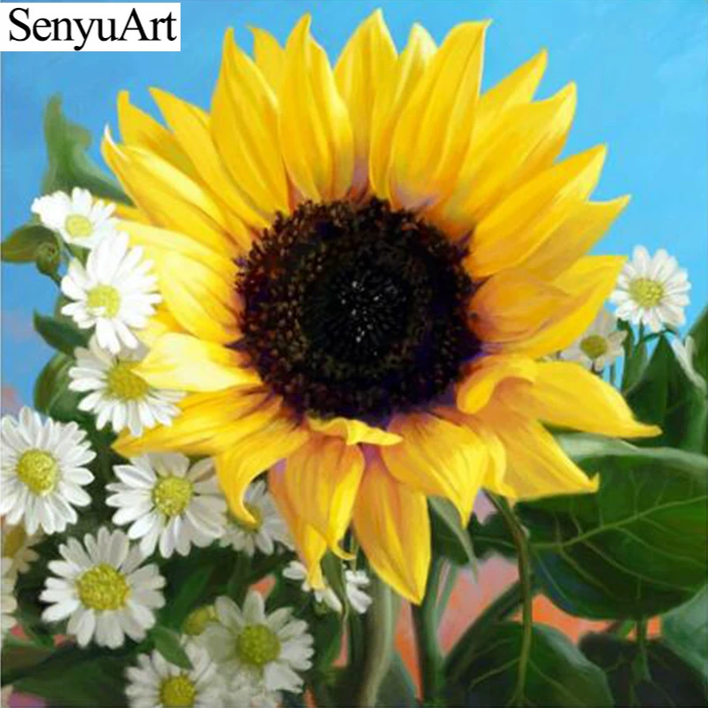

SenyuArt DIY Diamond Painting Set Sunflower 5D Diamond Embroidery Cross Stitch Kits Full Round Drill Mosaic Rhinestones Picture