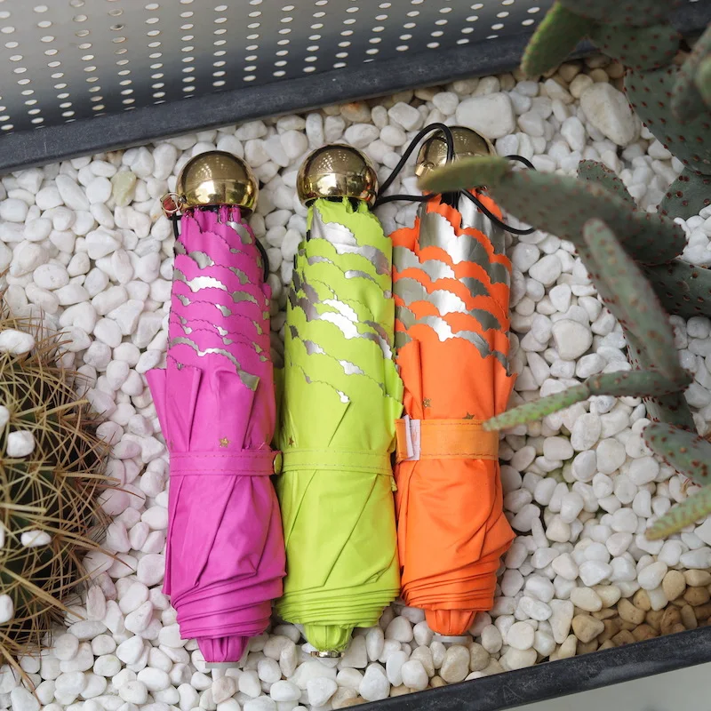 Трехсложный зонт с волнистым краем для женщин с покрытием золотого цвета, защитой от солнца и дождя, двухцветный, ветроустойчивый и прочный.