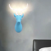 creative deer head design feather antler acrylic lampshade led resin wall lamp real shot pictures restaurant bar background wall