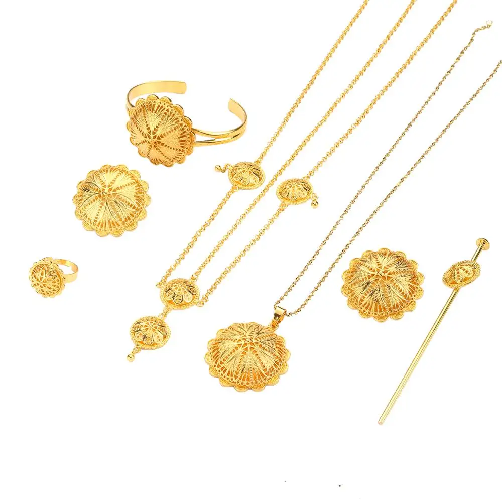 Эфиопские наборы бижутерии ожерелья с подвесками серьги браслеты из колец для