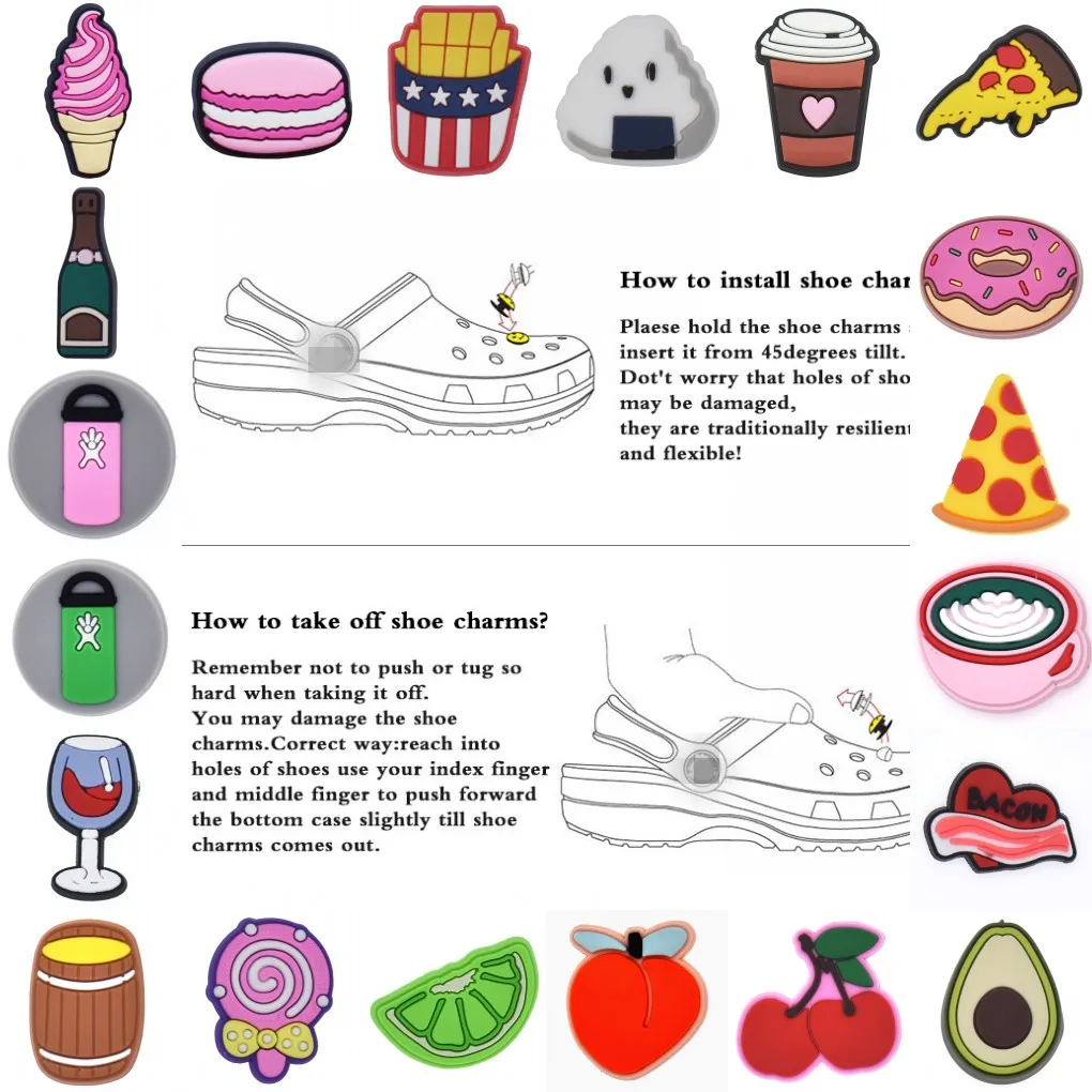 

Summer Hot Sale Food Series Ice Cream Doughnuts Lemon Beer Bottle Avocado Tea With Milk Pizza Rice Balls Wristband Shoe Charms