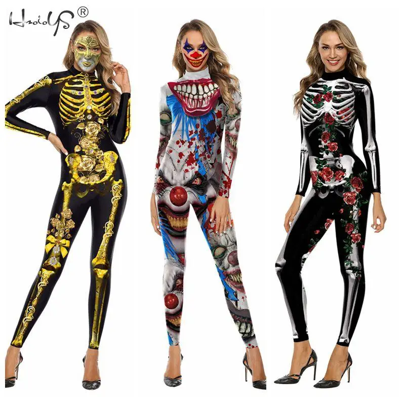 Женский костюм для девочек на Хэллоуин со скелетом черепом комбинезон косплея с