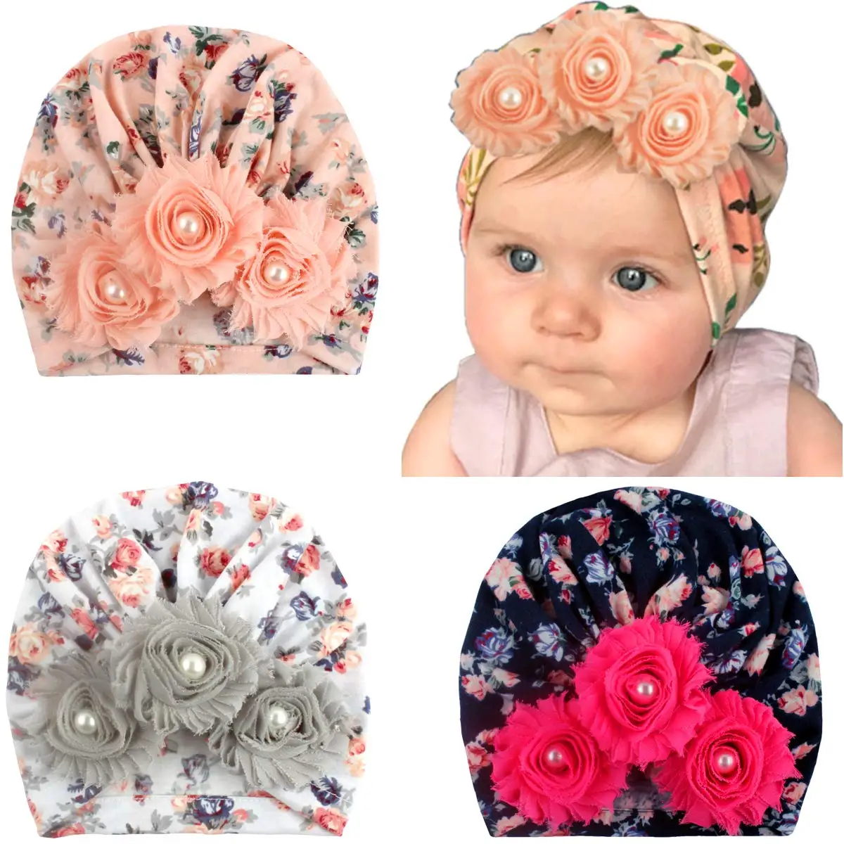 Baby Girls Headbands,Mix Color Hair Flowers Hoops Headbands Turban Knotted Hats for Infant Newborn Toddlers and Kids,Pack of 3