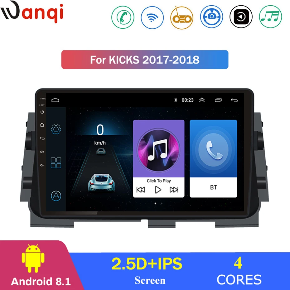 Автомагнитола для Nissan Kicks 2017-2018 с функциями мультимедиа, видеоплеера, навигации GPS, Android 8.1, аксессуарами SWC, BT, WIFI, седан, без DVD.