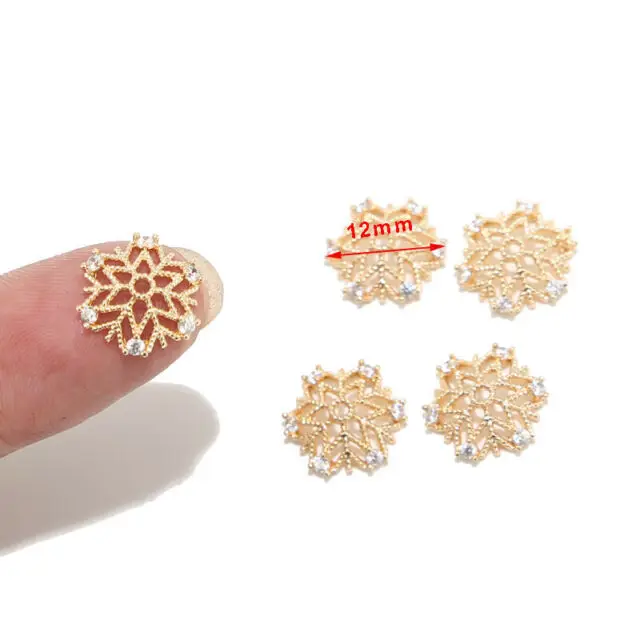 Бусины Из Натуральной позолоченной латуни ширина 12 мм циркониевая Снежинка