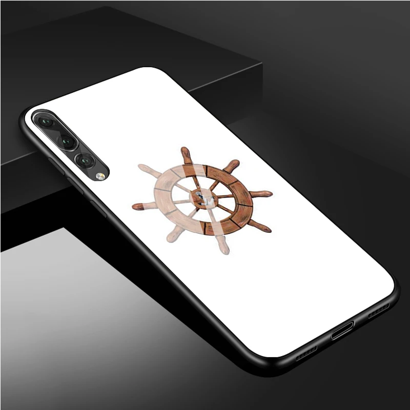 Полосы якорь лодка корабль колеса чехол для телефона из закаленного стекла Huawei P20