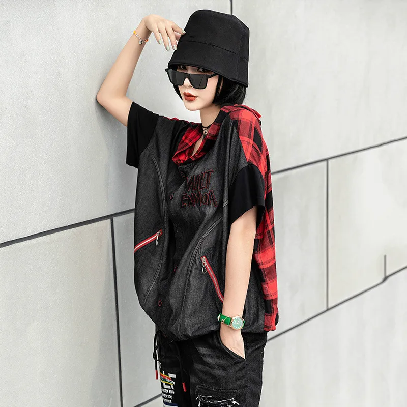 Куртка женская в клетку Max LuLu повседневная с капюшоном стиле пэчворк Корейском на