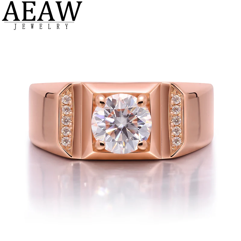 

DF Color vvs1 Round Brilliant Cut 1.0carat 6.5mm Moissanite Wedding Men Ring Real 14k Rose Gold Plated Silver 925
