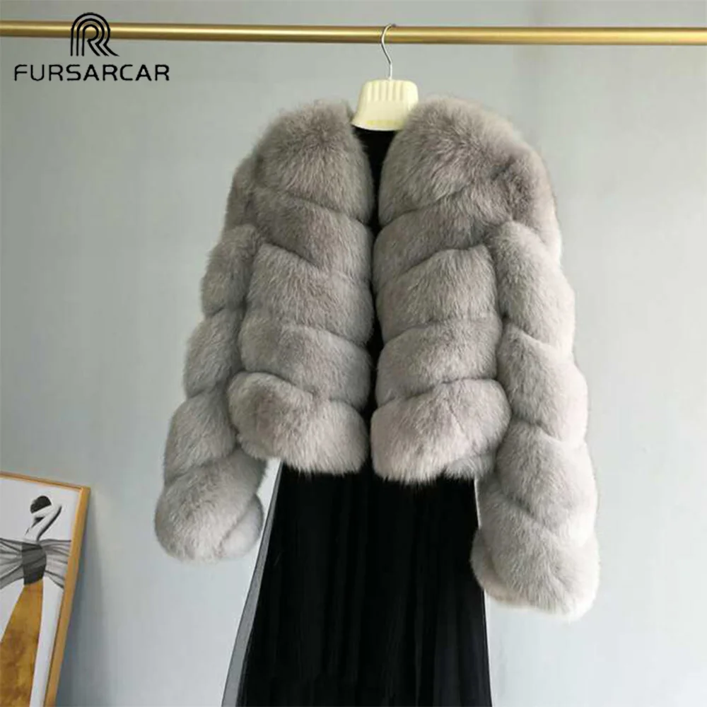 Модные шубы FURSARCAR из натурального Лисьего меха с длинным рукавом роскошная