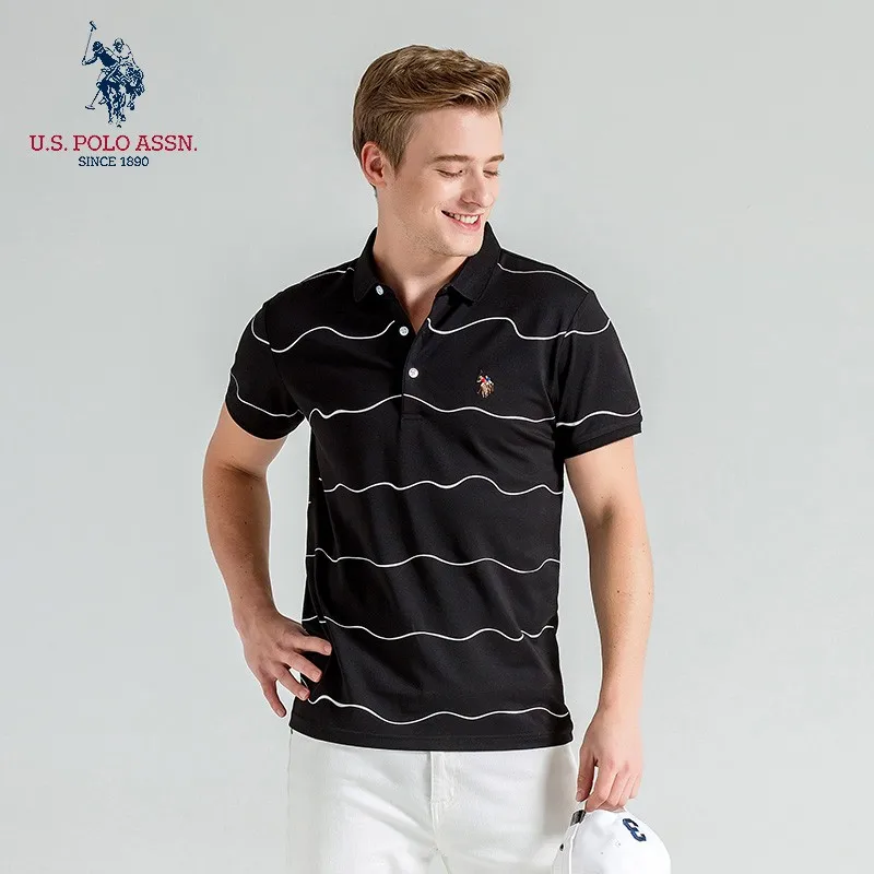 Polo Assn. Летняя новая мужская рубашка-поло в полоску с коротким рукавом из хлопка
