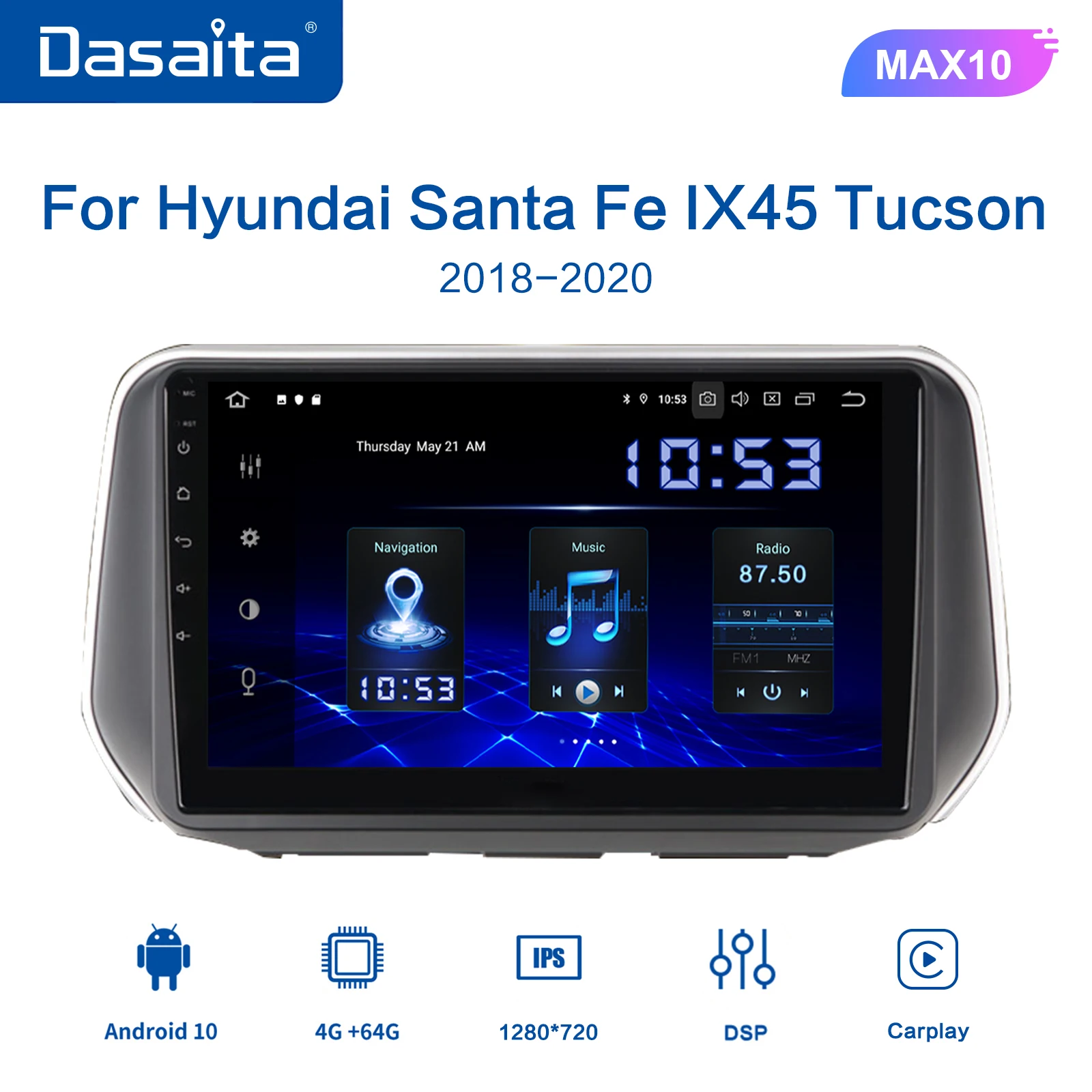 

Автомобильная магнитола Dasaita, мультимедийная стерео-система на Android 11, 10, с 9 "экраном, для Hyundai Santa Fe IX45, Tucson, 2018, 2019, 2020, Типоразмер 1 din