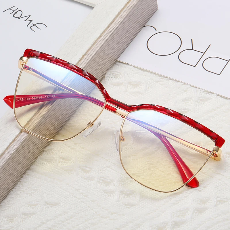 

80233 TR90 Diamond Cat Eye Anti Blue Light Glasses Frame Women Spring Leg Optical Fashion Computer Eyeglasses