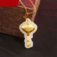 fashion inlaid 24k gold hetian jade key pendant men and women love open lucky necklace pendant jewelry gift