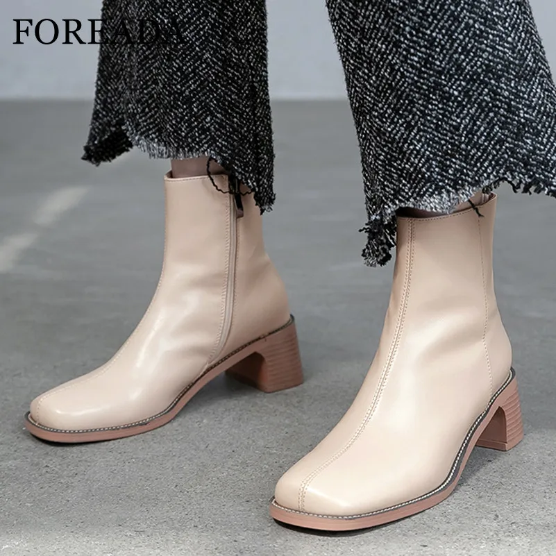 FOREADA/женские ботинки из натуральной кожи Ботильоны на высоком каблуке Короткие