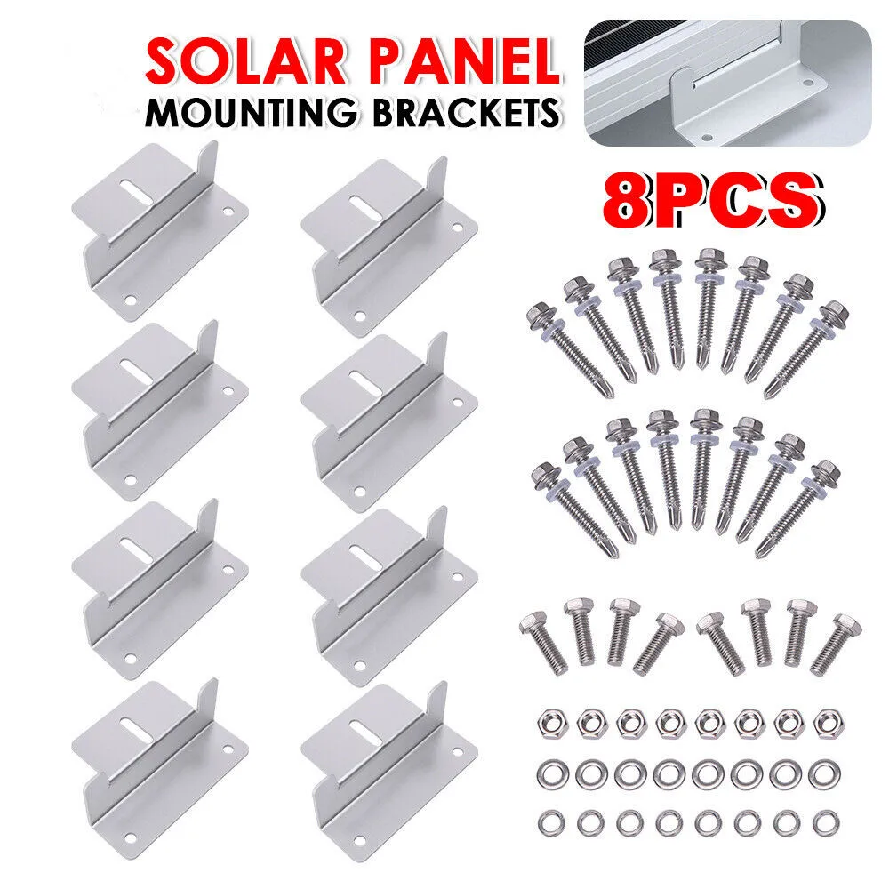 8pcs Solar Panel Mounting Brackets Flat Roof Mount Kit Home Car Aluminum Bracket