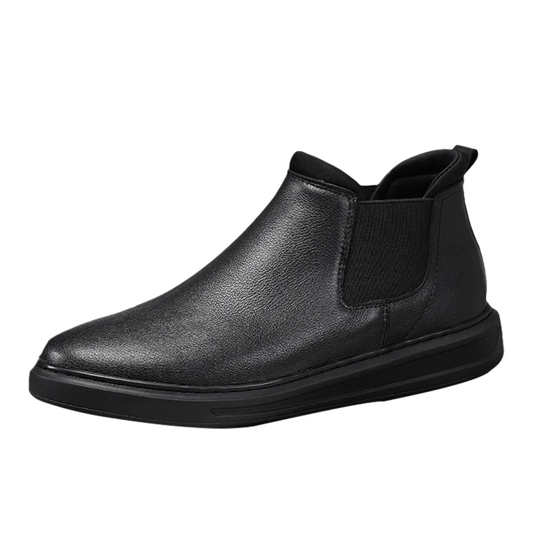 

new winter round head with black sticky rubber shoes handmade leather shoes men's leisure flat high help overshoes