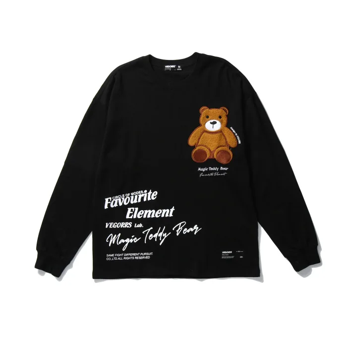 

New Cloth Embroidery Plush Teddy Bear Women Long-sleeved T-shirt Men Loose Couple Sweater Men