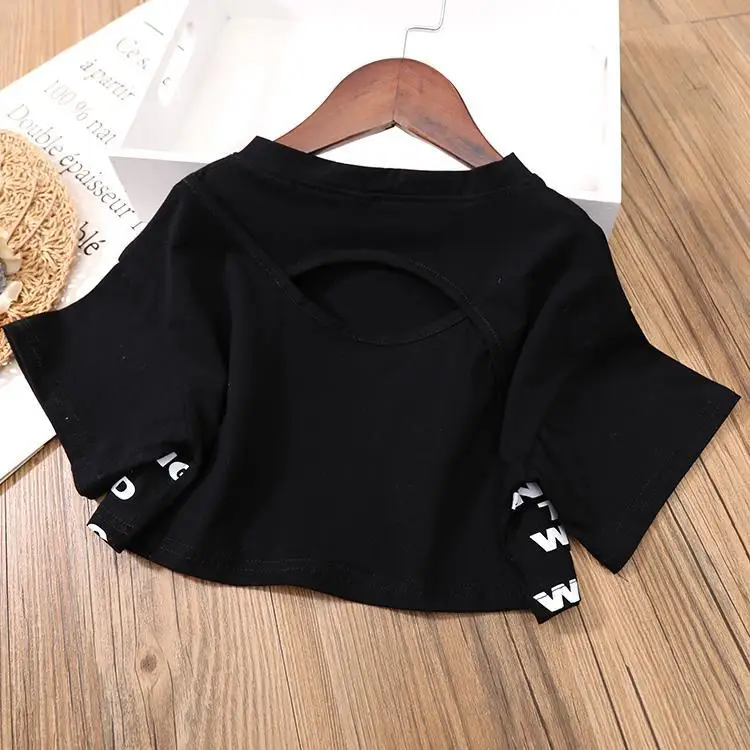 

Teenager Girls Letter Suit Summer New Korean Children's Baby Fashion Jeans Crop Top + High Waist Soft Denim Thin Two-piece Suit