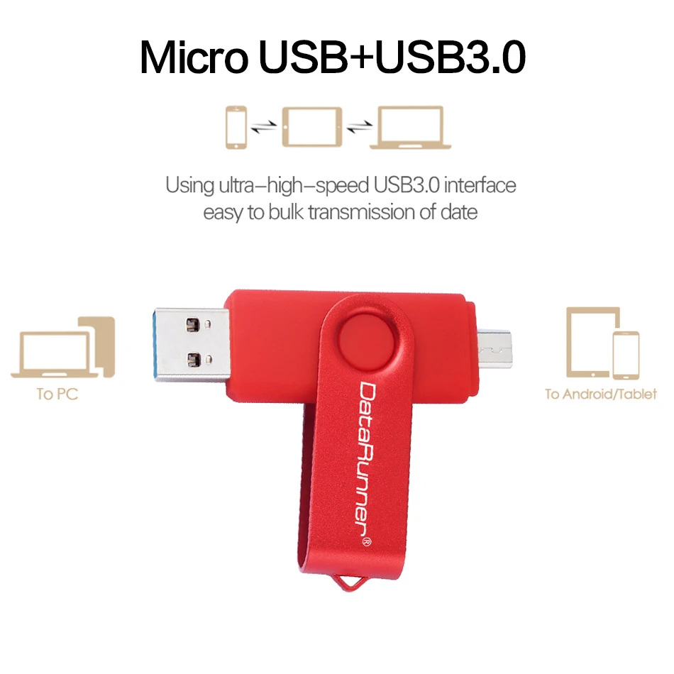 Флеш-накопитель DataRunner USB 3 0 OTG для Android/планшетного ПК 16 ГБ 32 64 128 256 | Компьютеры и