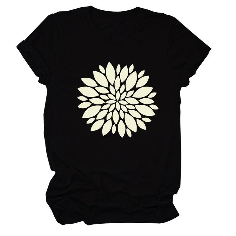 

Oval Flower Print Women T Shirt Short Sleeve O Neck Loose Women Tshirt Ladies Tee Shirt Tops Clothes Camisetas Mujer