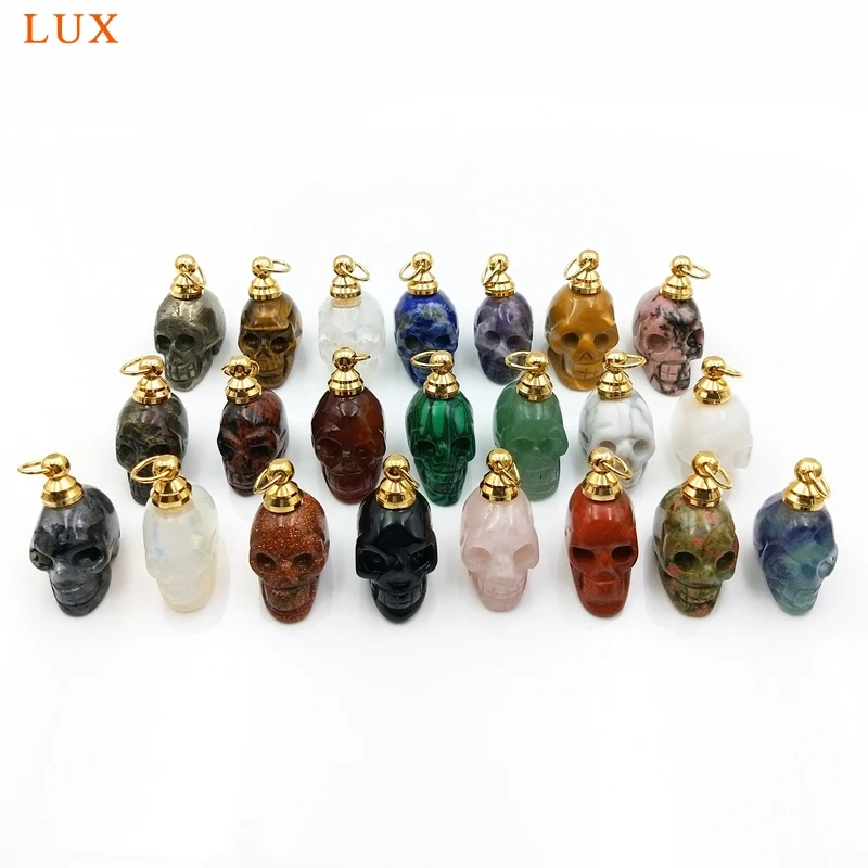 

natural gems skulls Perfume Bottle stone Essential Oils diffuser hand crystal vial rose quartzs carved charm for DIY making