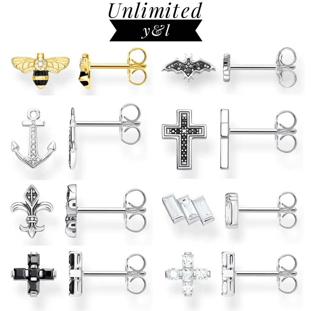 

Серьги-пусеты в виде пчелы, летучей мыши, якоря, лилии из стерлингового серебра 925 пробы, серьги-гвоздики в стиле Томаса, высококачественные ...