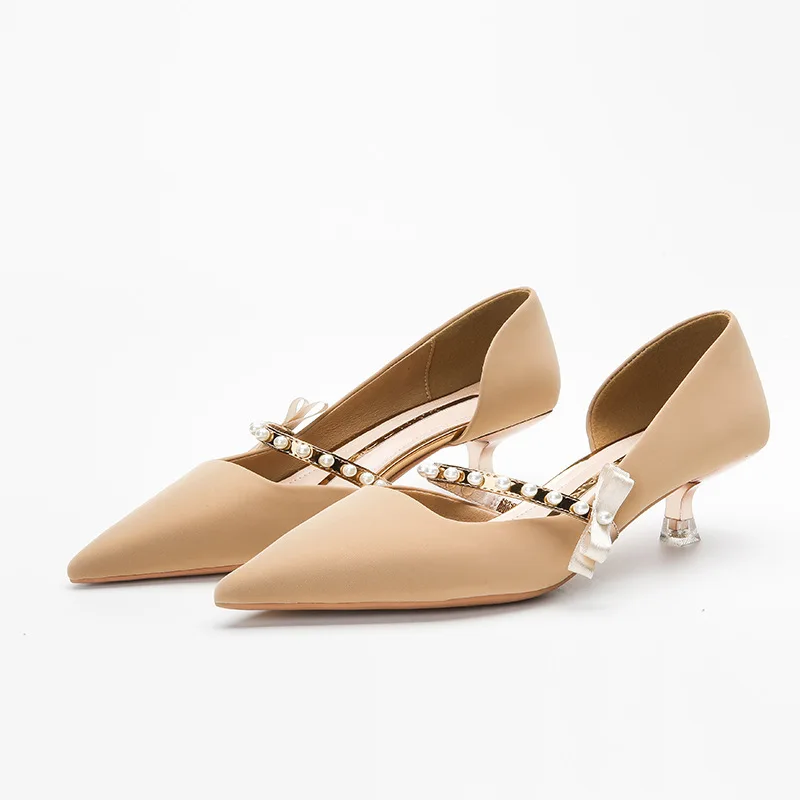 

Woman Sexy High Heels Shoes Shallow Mouth Sandals Ladies Slip On Lace-Up Pointed Pumps 2021 Crossdressers Fine 3cm African Casua