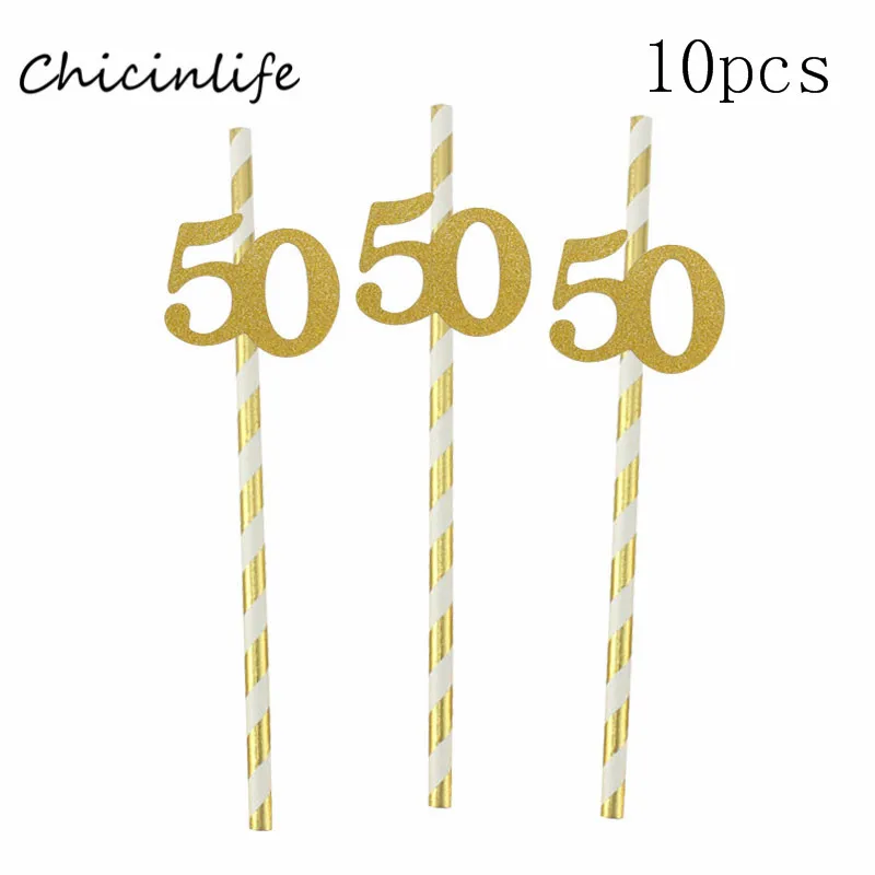 Chicinlife 10 шт. бумажные соломы с номером 30 40 50 60 юбилейные соломинки для напитков 30th 40th 50th 60th День рождения украшения
