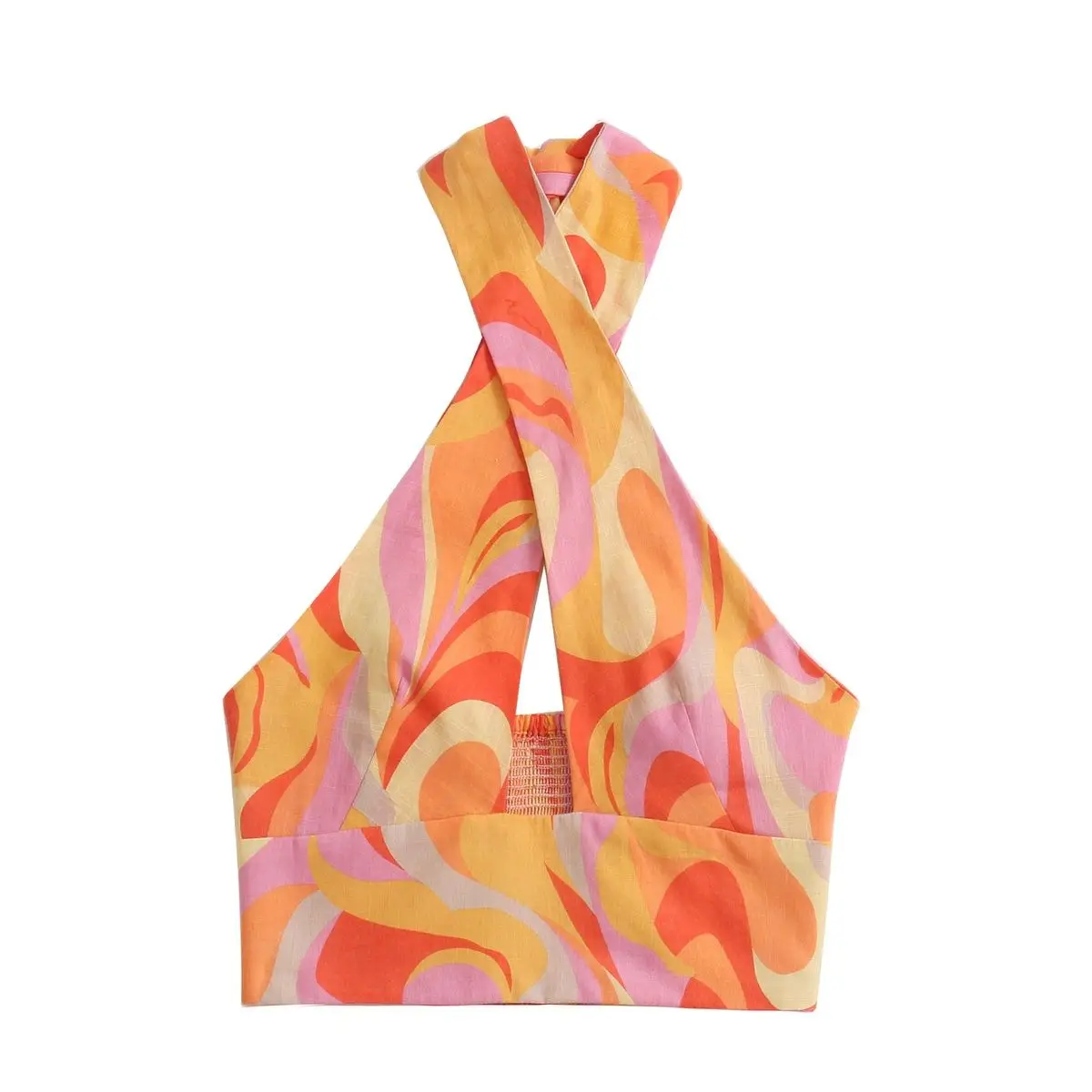 

2021 Women Fashion with Crossover Straps Tank Sexy Printed Tops Strapless Slim Fitted Female Camis Chic Crop Top