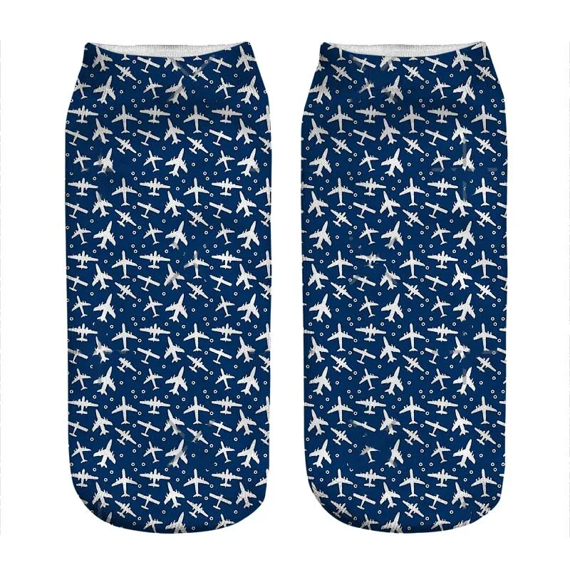 

Women's socks kawaii Blue and White Aeroplanes Printed Socks Woman harajuku Happy Funny Novelty cute girl gift Socks for women