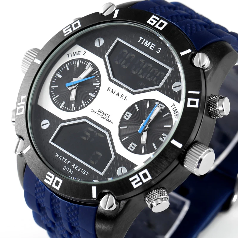 

Outdoor Sports Men Watches Military Three Time Display Military Watches IP Alloy Big Quartz Watches Army Casual Wristwatch Mens
