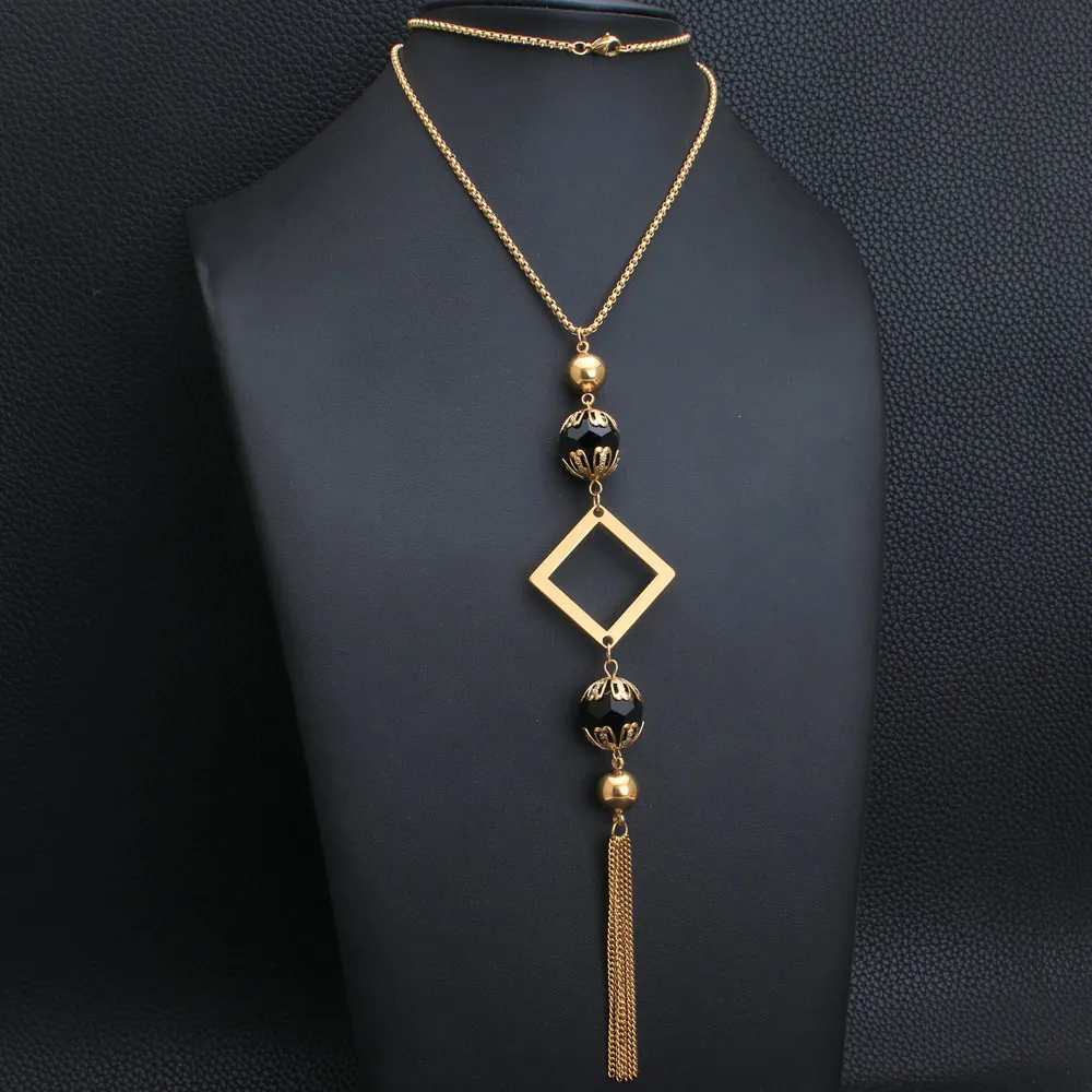 Длинный очаровательный свитер золотого цвета из нержавеющей стали ювелирное